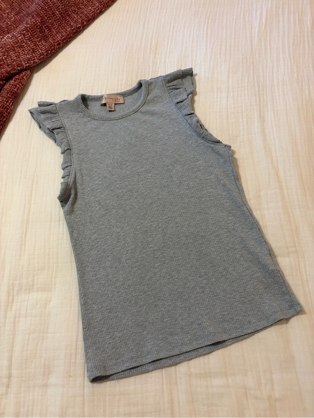 Philosophy Heather Gray Ribbed Ruffle Tank